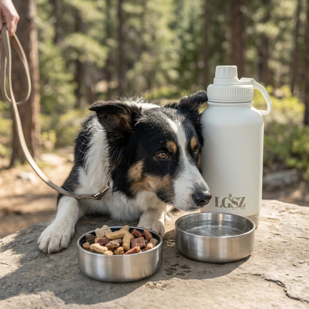 Stainless steel travel water bottle with detachable bowls for dogs and owners
